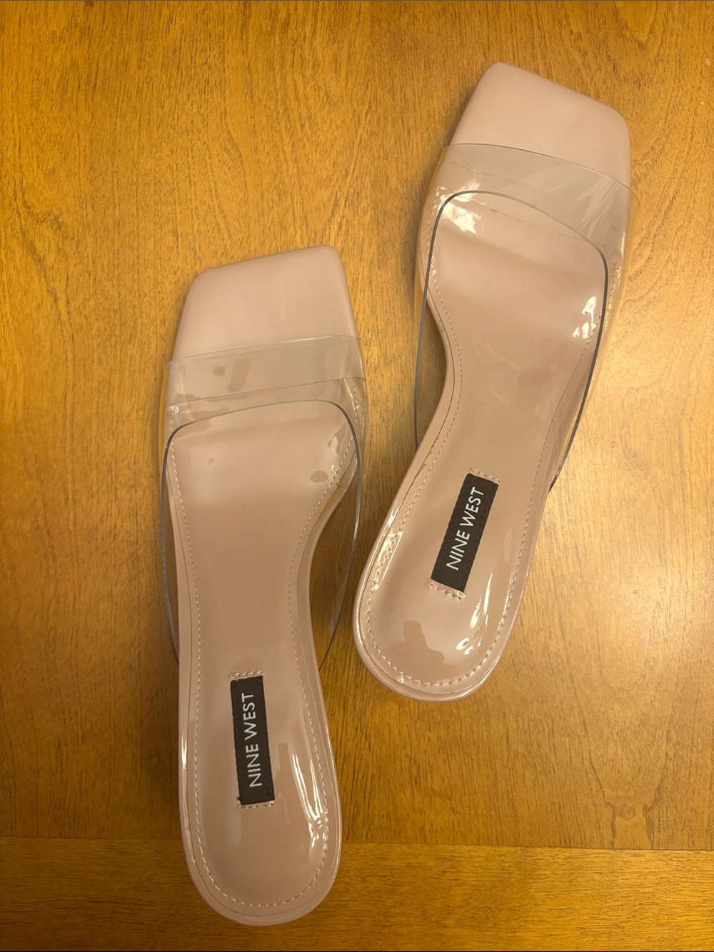 Nine West Clear-Trim Slide Mules in Nude Blush